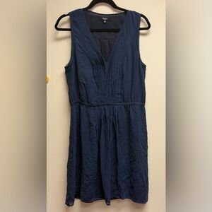 Madewell 100% Silk Navy Blue Pleated Sleeveless Dress – Size 12